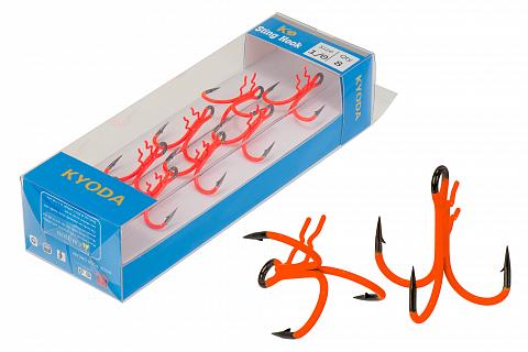 Фото тройник kyoda sting hook,оранжевое уф покрытие, доп.крепление к приманке,усиленный, р-р №1/0 (8 шт)