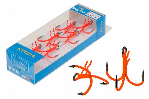Фото тройник kyoda sting hook,оранжевое уф покрытие, доп.крепление к приманке,усиленный, р-р №3/0 (6 шт)